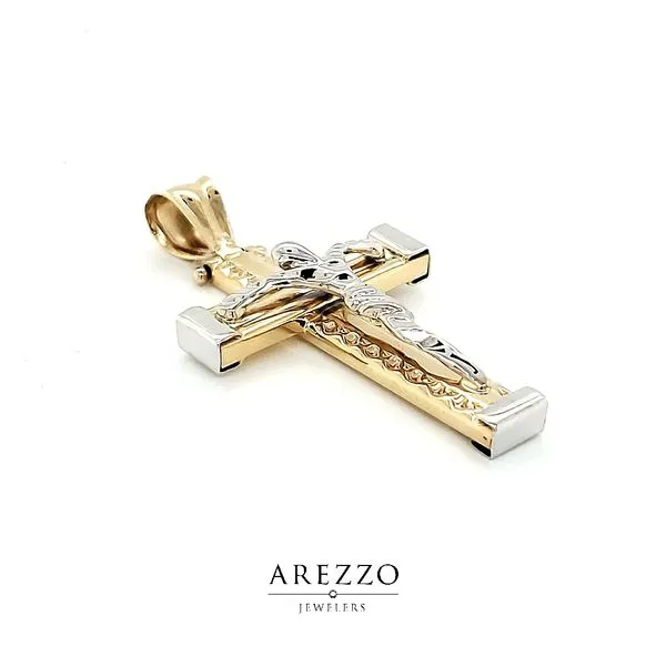 14k Two Tone Gold Modern Crucifix Image 2 Arezzo Jewelers Elmwood Park, IL