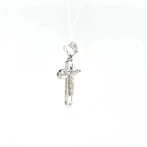 18k White Gold Double Plate Crucifix Image 2 Arezzo Jewelers Elmwood Park, IL