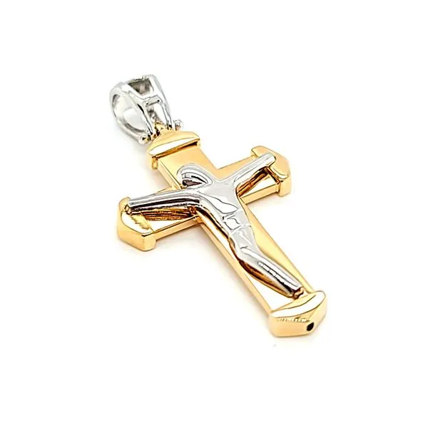 18k Two Tone Gold Hollow Crucifix Image 2 Arezzo Jewelers Elmwood Park, IL