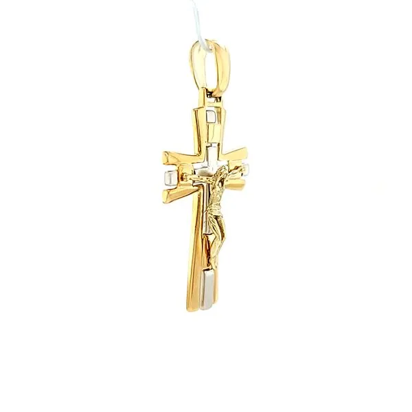 14k Two Tone Gold Solid Crucifix Image 2 Arezzo Jewelers Elmwood Park, IL