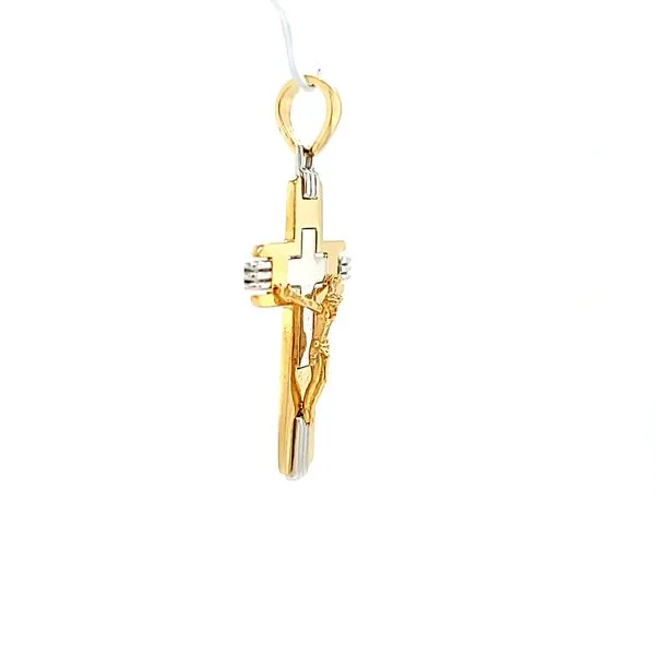 14k Two Tone Gold Solid Crucifix Image 2 Arezzo Jewelers Elmwood Park, IL