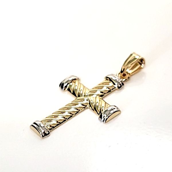 14k Two Tone Gold Rope Cross Image 2 Arezzo Jewelers Elmwood Park, IL
