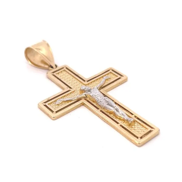 14K Two Tone Gold Solid Crucifix Pendant Image 2 Arezzo Jewelers Elmwood Park, IL