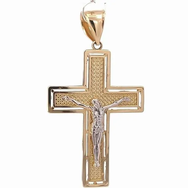 14K Two Tone Gold Solid Crucifix Pendant Arezzo Jewelers Elmwood Park, IL