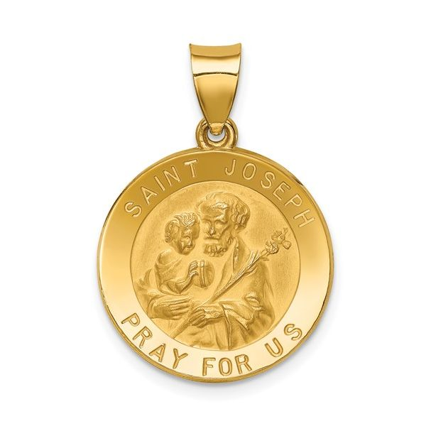 14k Polished and Satin St Joseph Medal Hollow Pendant Arezzo Jewelers Elmwood Park, IL