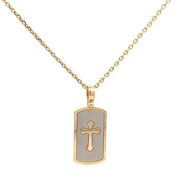 18k Two Tone Gold Dog Tag Cross Pendant Arezzo Jewelers Elmwood Park, IL