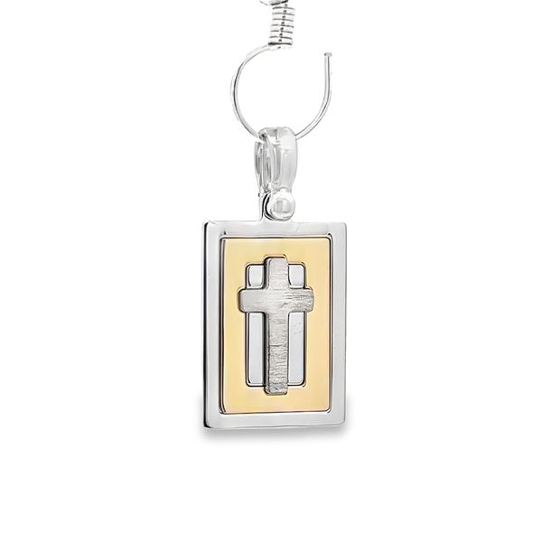 18K Two Tone Gold Dog Tag with Cross Arezzo Jewelers Elmwood Park, IL