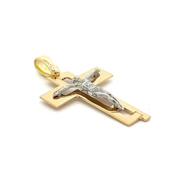 18K Two Tone Gold Crucifix with Sculpted Jesus Figure Image 2 Arezzo Jewelers Elmwood Park, IL