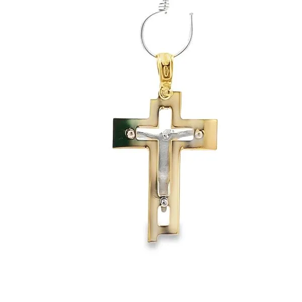 18K Two Tone Gold Crucifix with Sculpted Jesus Figure Image 4 Arezzo Jewelers Elmwood Park, IL