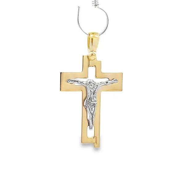 18K Two Tone Gold Crucifix with Sculpted Jesus Figure Arezzo Jewelers Elmwood Park, IL