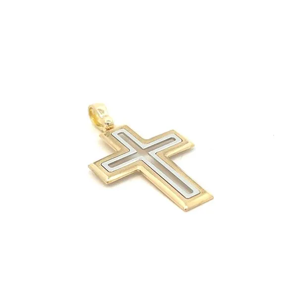 18K Two Tone Gold Solid Cross with Dual Finish Image 2 Arezzo Jewelers Elmwood Park, IL