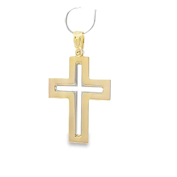 18K Two Tone Gold Solid Cross with Dual Finish Image 4 Arezzo Jewelers Elmwood Park, IL