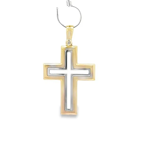 18K Two Tone Gold Solid Cross with Dual Finish Arezzo Jewelers Elmwood Park, IL