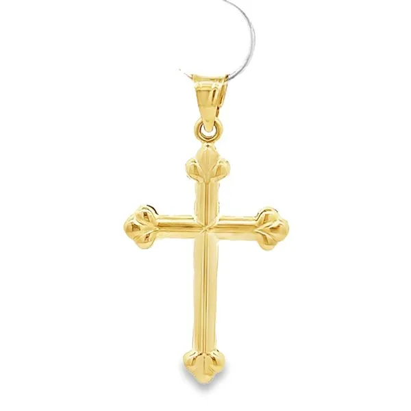 14K Yellow Gold 3D Budded Cross Image 3 Arezzo Jewelers Elmwood Park, IL