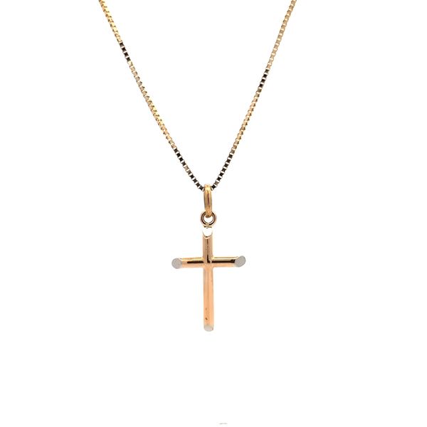 18 Karat Two Tone Gold Childrens Cross Necklace Pendant Arezzo Jewelers Elmwood Park, IL