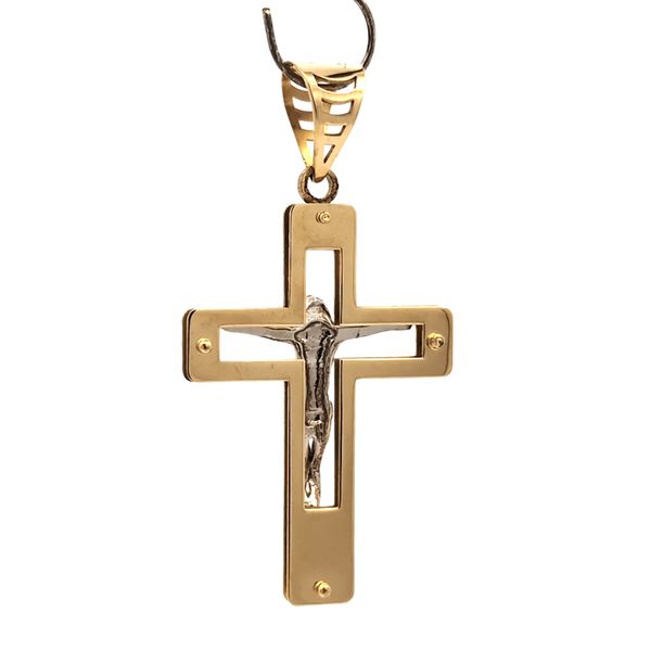 14k Two-Tone Gold Cut-Out Crucifix Pendant Image 3 Arezzo Jewelers Elmwood Park, IL