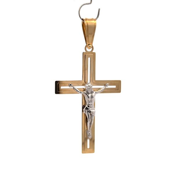 14K Two-Tone Yellow Gold Cut-Out Crucifix Pendant Arezzo Jewelers Elmwood Park, IL