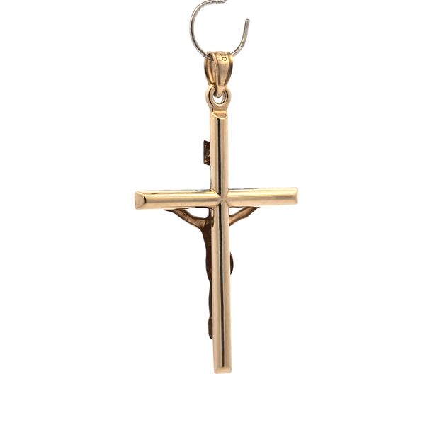 14K Two Tone Hollow INRI Crucifix Cross Pendant - 1.65