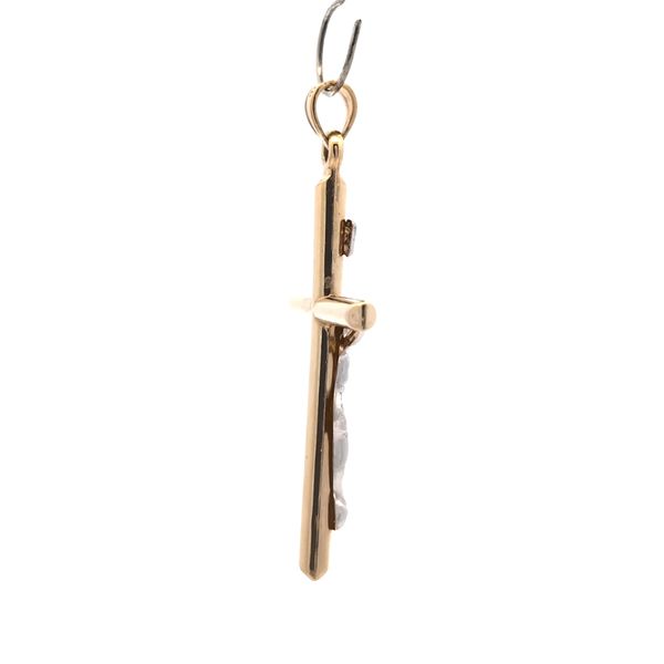 14K Two Tone Hollow INRI Crucifix Cross Pendant - 1.65