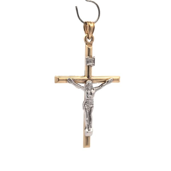 14K Two Tone Hollow INRI Crucifix Cross Pendant - 1.65