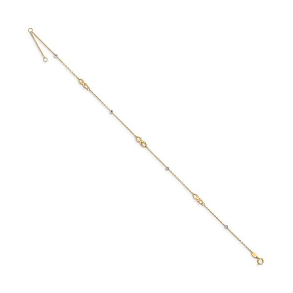 14K Two-Tone D/C Beads And Infinity Ankle Bracelet Image 2 Arezzo Jewelers Elmwood Park, IL