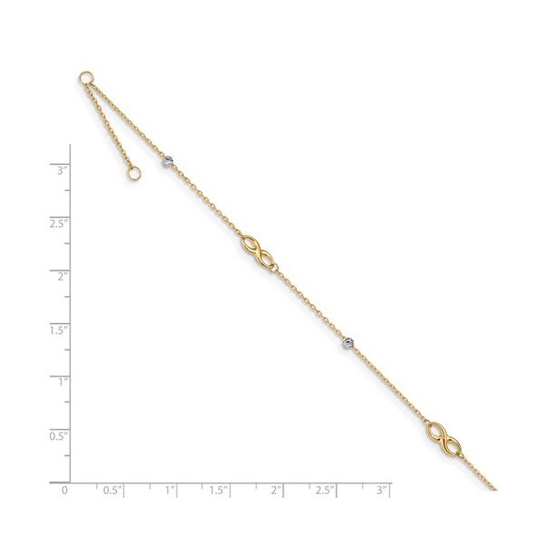 14K Two-Tone D/C Beads And Infinity Ankle Bracelet Image 3 Arezzo Jewelers Elmwood Park, IL