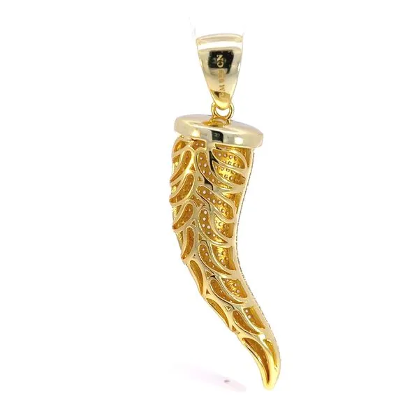 Yellow Gold Plated Italian Horn Pendant with Pave Set CZ's Image 3 Arezzo Jewelers Elmwood, IL