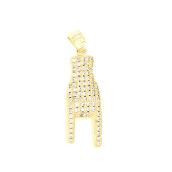 Yellow Gold Plated Sterling Silver Italian Hand Charm with Cubic Zirconia Arezzo Jewelers Elmwood Park, IL