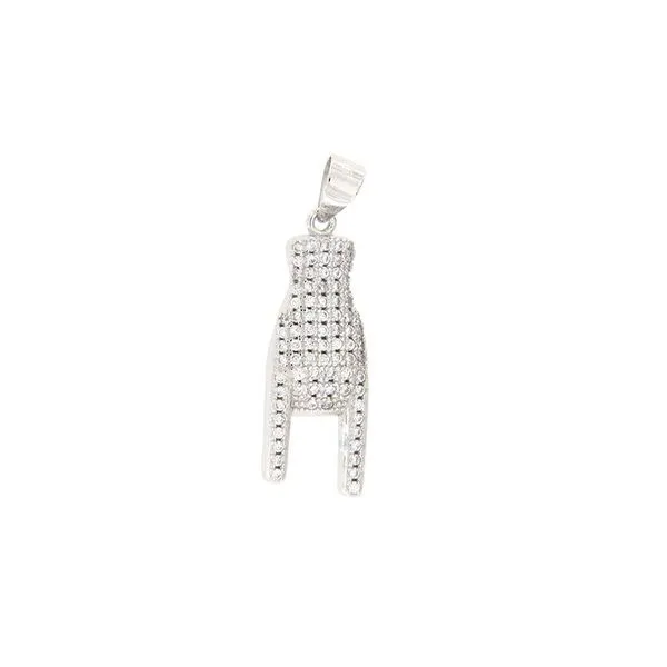 Platinum Plated Sterling Silver Italian Hand Charm with Cubic Zirconia Arezzo Jewelers Elmwood Park, IL