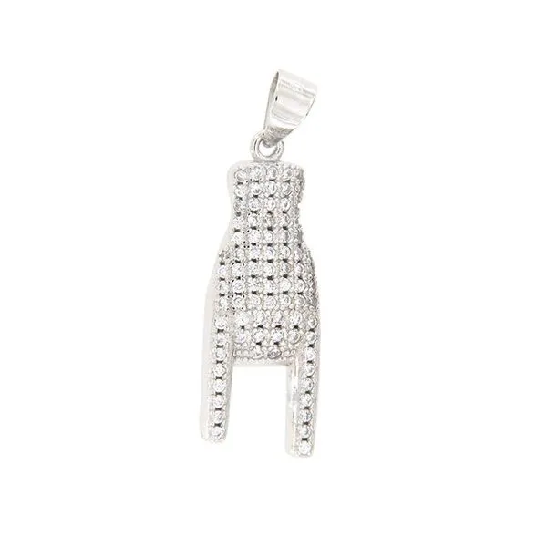 Platinum Plated Sterling Silver Italian Hand Charm with Cubic Zirconia Arezzo Jewelers Elmwood Park, IL