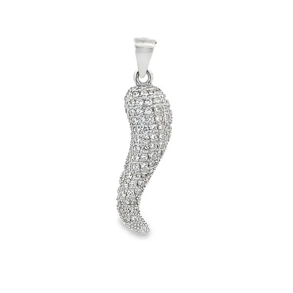 Sterling Silver Pave Italian Horn Charm with Cubic Zirconia Arezzo Jewelers Elmwood Park, IL