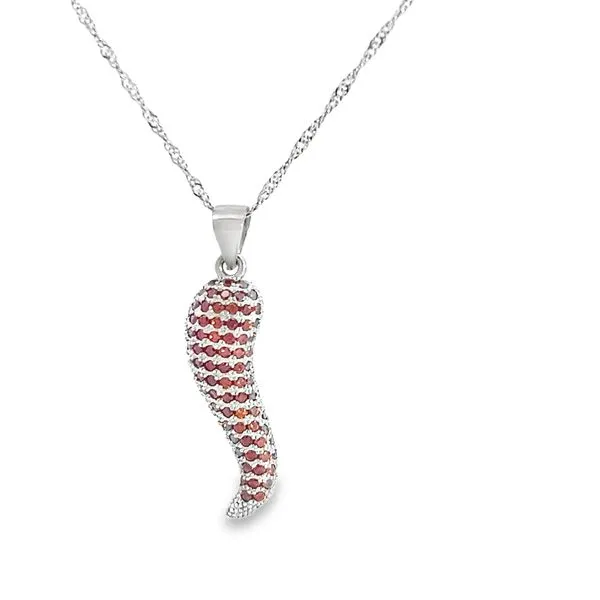 Sterling Silver Red Pave Italian Horn Charm with Cubic Zirconia Image 3 Arezzo Jewelers Elmwood Park, IL