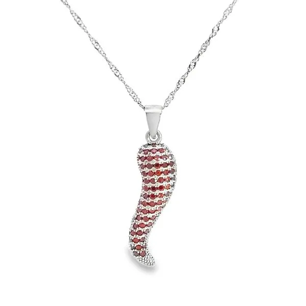 Sterling Silver Red Pave Italian Horn Charm with Cubic Zirconia Arezzo Jewelers Elmwood Park, IL