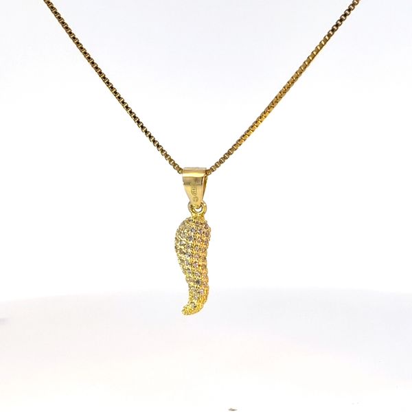 Yellow Gold Plated Silver Pave Italian Horn Pendant Necklace Image 4 Arezzo Jewelers Elmwood Park, IL