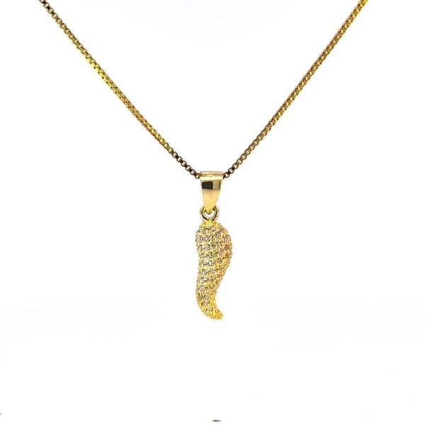 Yellow Gold Plated Silver Pave Italian Horn Pendant Necklace Arezzo Jewelers Elmwood Park, IL