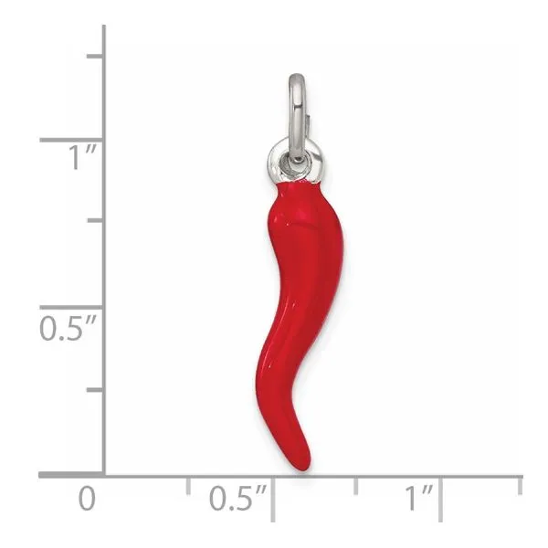 Sterling Silver Red Enamel Italian Horn Pendant Image 4 Arezzo Jewelers Elmwood Park, IL