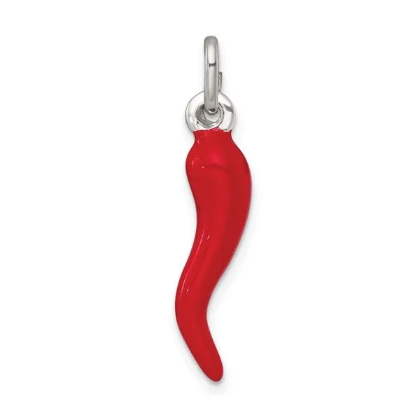 Sterling Silver Red Enamel Italian Horn Pendant Arezzo Jewelers Elmwood Park, IL