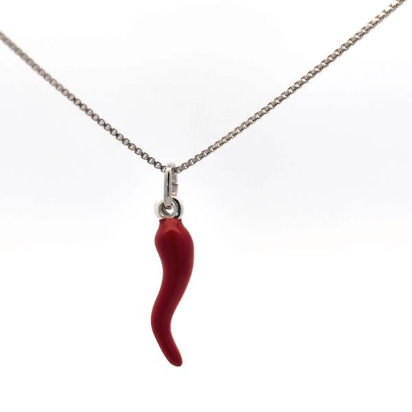 Sterling Silver Red Enamel Italian Horn Pendant Image 3 Arezzo Jewelers Elmwood Park, IL