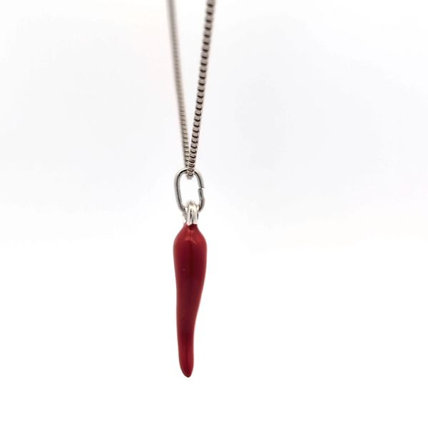 Sterling Silver Red Enamel Italian Horn Pendant Image 4 Arezzo Jewelers Elmwood Park, IL