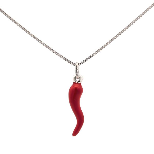 Sterling Silver Red Enamel Italian Horn Pendant Arezzo Jewelers Elmwood Park, IL