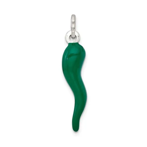 Sterling Silver Green Enamel Italian Horn Pendant Image 2 Arezzo Jewelers Elmwood Park, IL