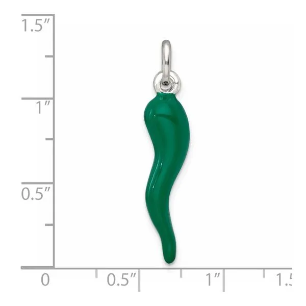 Sterling Silver Green Enamel Italian Horn Pendant Image 4 Arezzo Jewelers Elmwood Park, IL