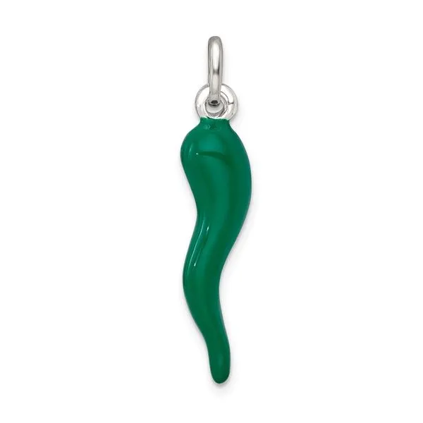 Sterling Silver Green Enamel Italian Horn Pendant Arezzo Jewelers Elmwood Park, IL