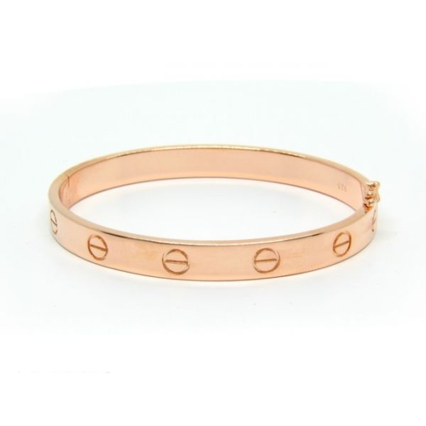 18k Rose Gold Plated 925 Silver Love Style Bangle Bracelet Arezzo Jewelers Elmwood Park, IL