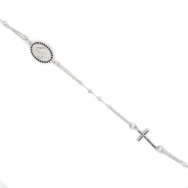 Sterling Silver and Black CZ Rosary Bracelet Image 2 Arezzo Jewelers Elmwood Park, IL