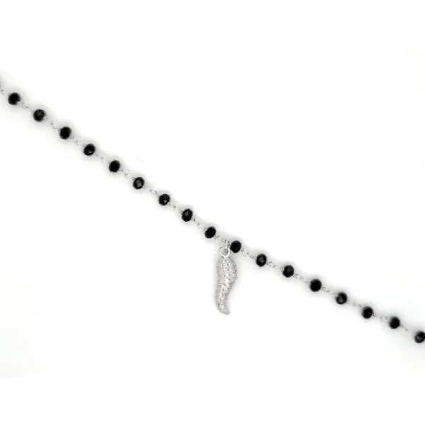 Sterling Silver Black Beaded Italian Horn Bracelet, Corno Image 2 Arezzo Jewelers Elmwood Park, IL