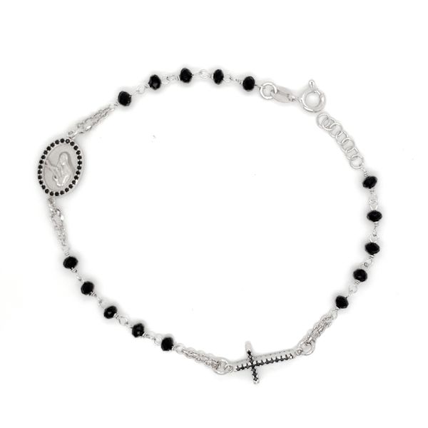 Sterling Silver Black CZ Beaded Rosary Bracelet Arezzo Jewelers Elmwood Park, IL
