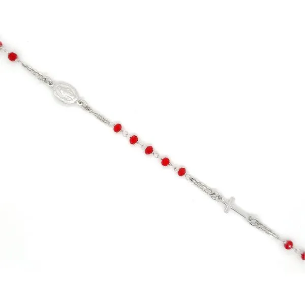 Sterling Silver Red Beaded Rosary Bracelet Image 2 Arezzo Jewelers Elmwood Park, IL