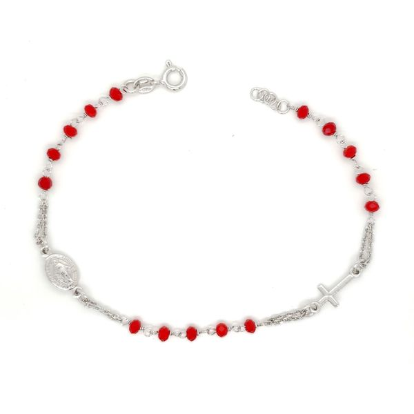 Sterling Silver Red Beaded Rosary Bracelet Arezzo Jewelers Elmwood Park, IL