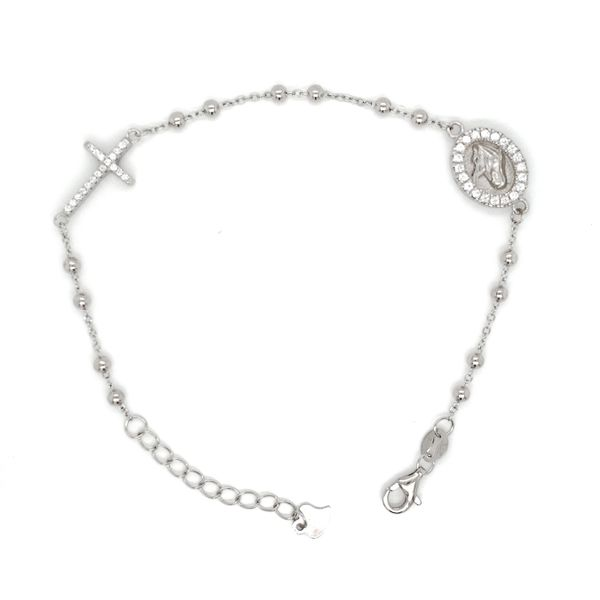 Sterling Silver White CZ Beaded Rosary Bracelet Arezzo Jewelers Elmwood Park, IL